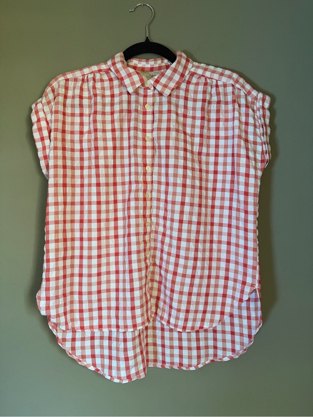 LOFT Petite Red Gingham Picnic Plaid Button Front Blouse Shirt Cotton